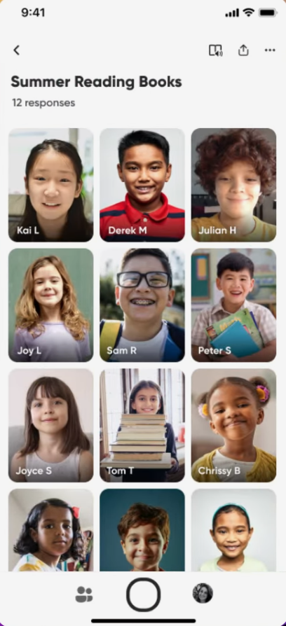 A screenshot showing ESL learners’ video responses to the topic 'Summer Reading Books'