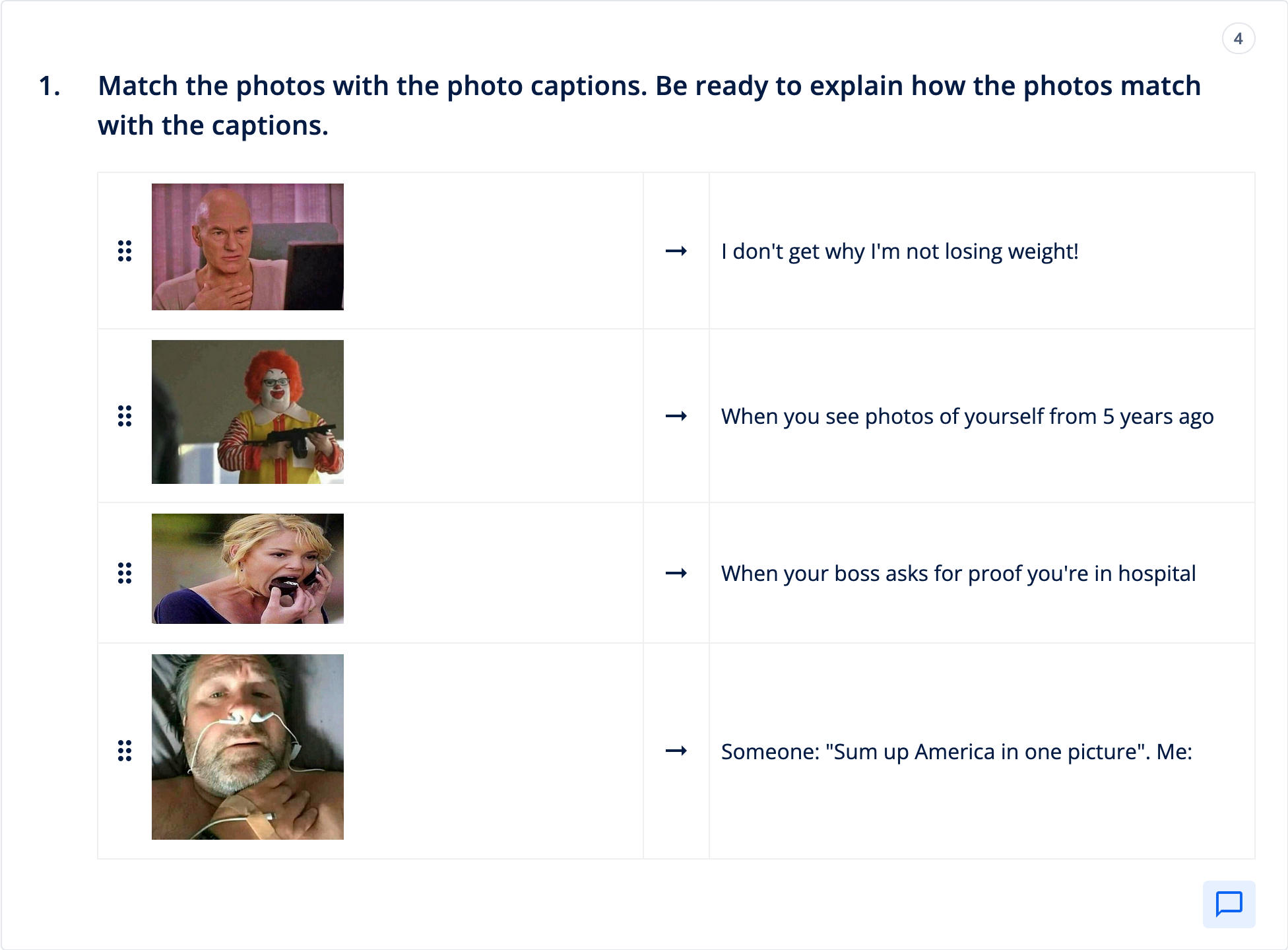 Matching question example